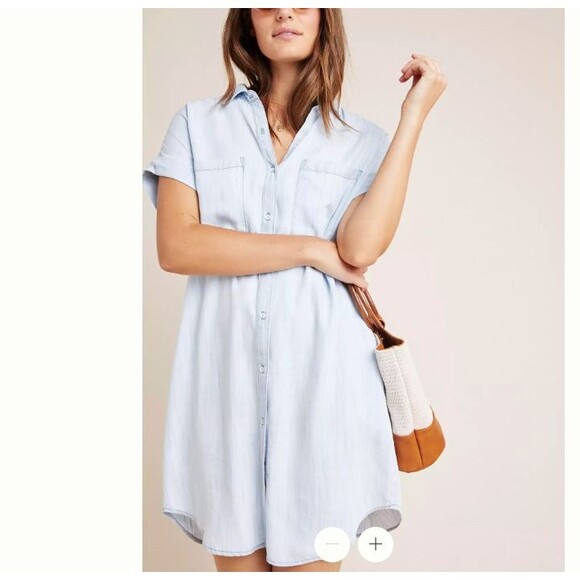 Cloth & Stone Sawyer Tencel Shirt Dress-Small-Roll Tab Sleeve-Pockets-USA Made - Picture 1 of 10